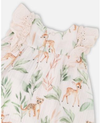 Baby Girls Muslin Dress and Bloomer Set Peach Deer Print