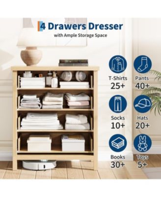 4 Drawer Dresser, Oak Wooden Chest of Drawers with Metal Handles, Storage Cabinet for Bedroom Nursery Living Room Closet