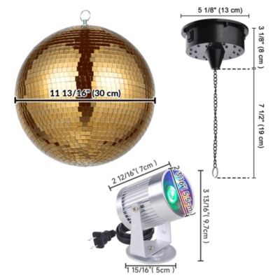 12" Large Disco Ball with Motor and Light 6RPM Rotator & 2PCS 3W RGB Spotlights for 70s 80s Party DJ Bands Club Event Champagne Gold