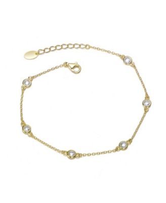 Classic Bezel Set Cubic Zirconia Chain Station Bracelet