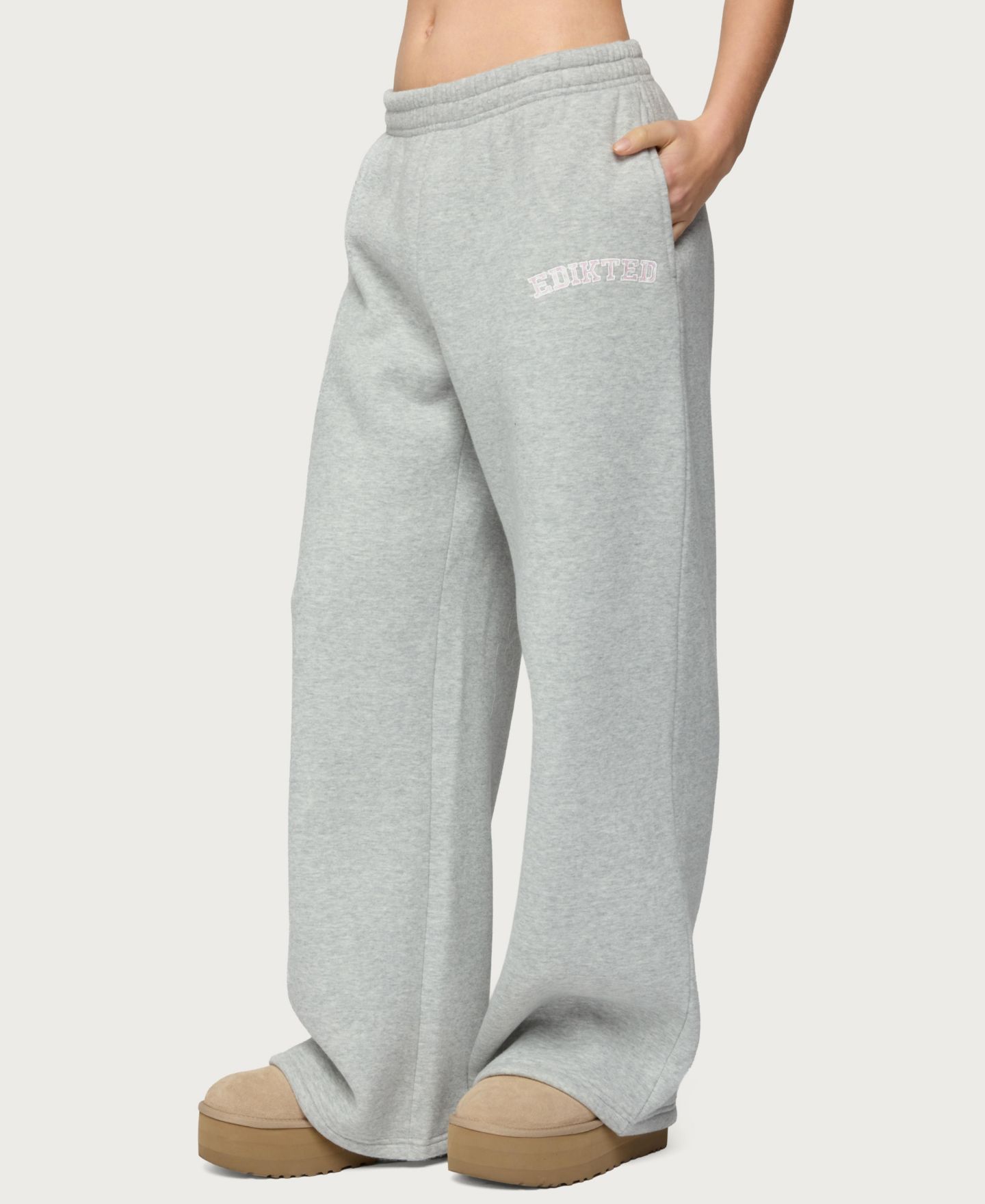 Женские брюки Edikted Lover Wide Leg Sweatpants, цвет: Серый меланжевый — фото 4