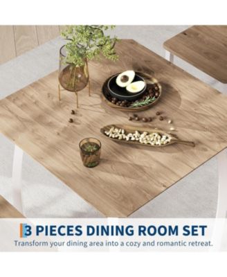 3Pcs Dining Table Set for 2, Small Kitchen Table Set with 2 Upholstered Chairs and Metal Frame & Wood Tabletop, Apartment, Home Kitchen