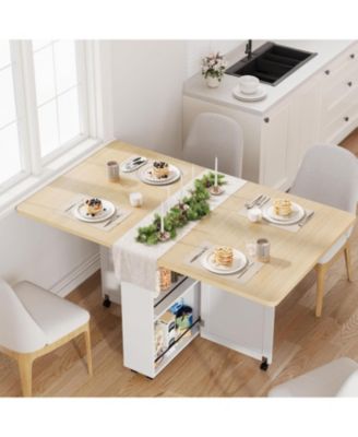 Space Saving Folding Dining Table with Storage - Kitchen Table with 6 Wheels, Drawer & Shelves, Compact Dining Table for Small Spaces