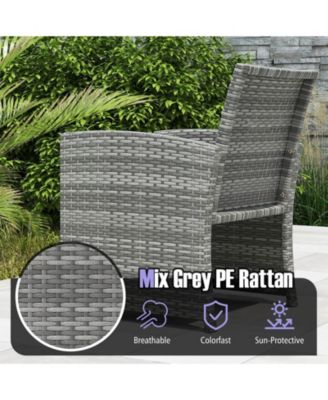 3 PCS Patio Furniture Set with Tempered Glass Coffee Table & Soft Seat Cushions