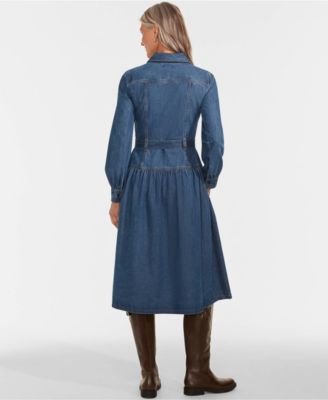Women's Denim Button Front Midi Shirt Dress