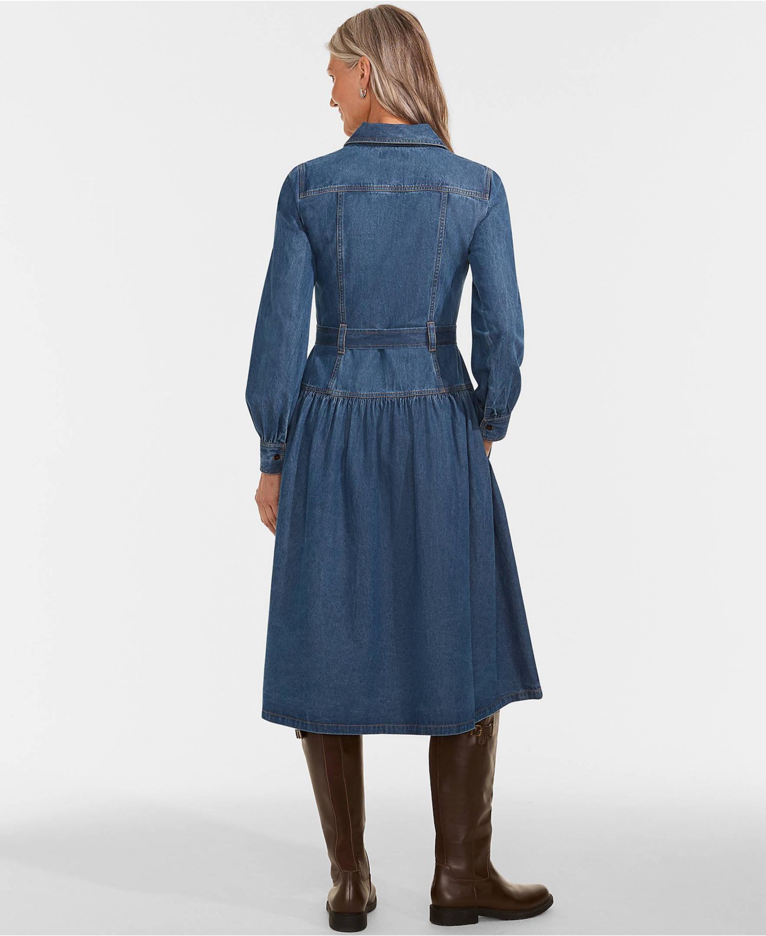Women's Denim Button Front Midi Shirt Dress