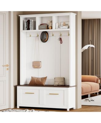 4-in-1 Hall Tree Coat Rack with 6 Golden Hooks for Entryway