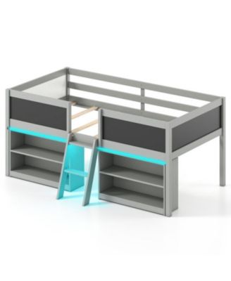 Kids Low Loft Bed with Bookcases and LED Cabin Design