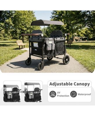 All-Terrain 4-Seat Stroller Wagon with Canopy, Shock-Absorbing Wheels, Snack Tray, Storage Bag & Adjustable Handle