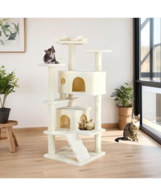 54in Beige Multi-Functional Cat Tree: Climbing Frame, Lounge, Detachable Toy