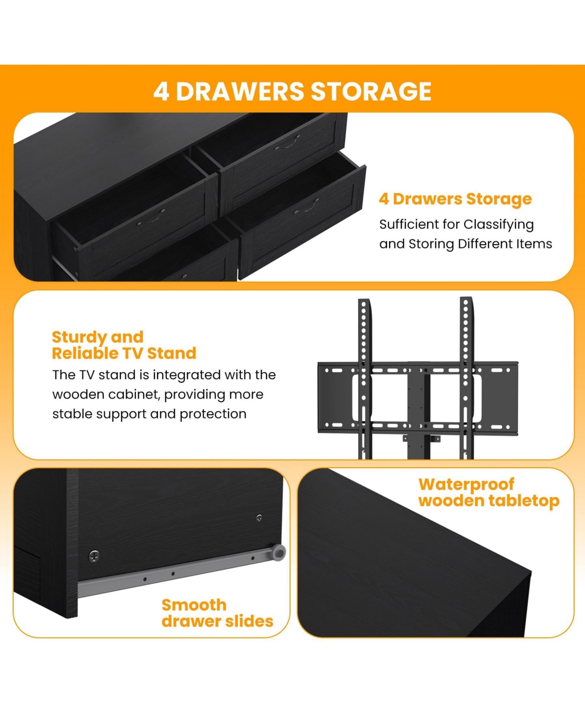 gaomon Tv Stand with Mount and 4 Drawers Storage Fits 3 ,Entertainment Center w/Height Adjustable Mount