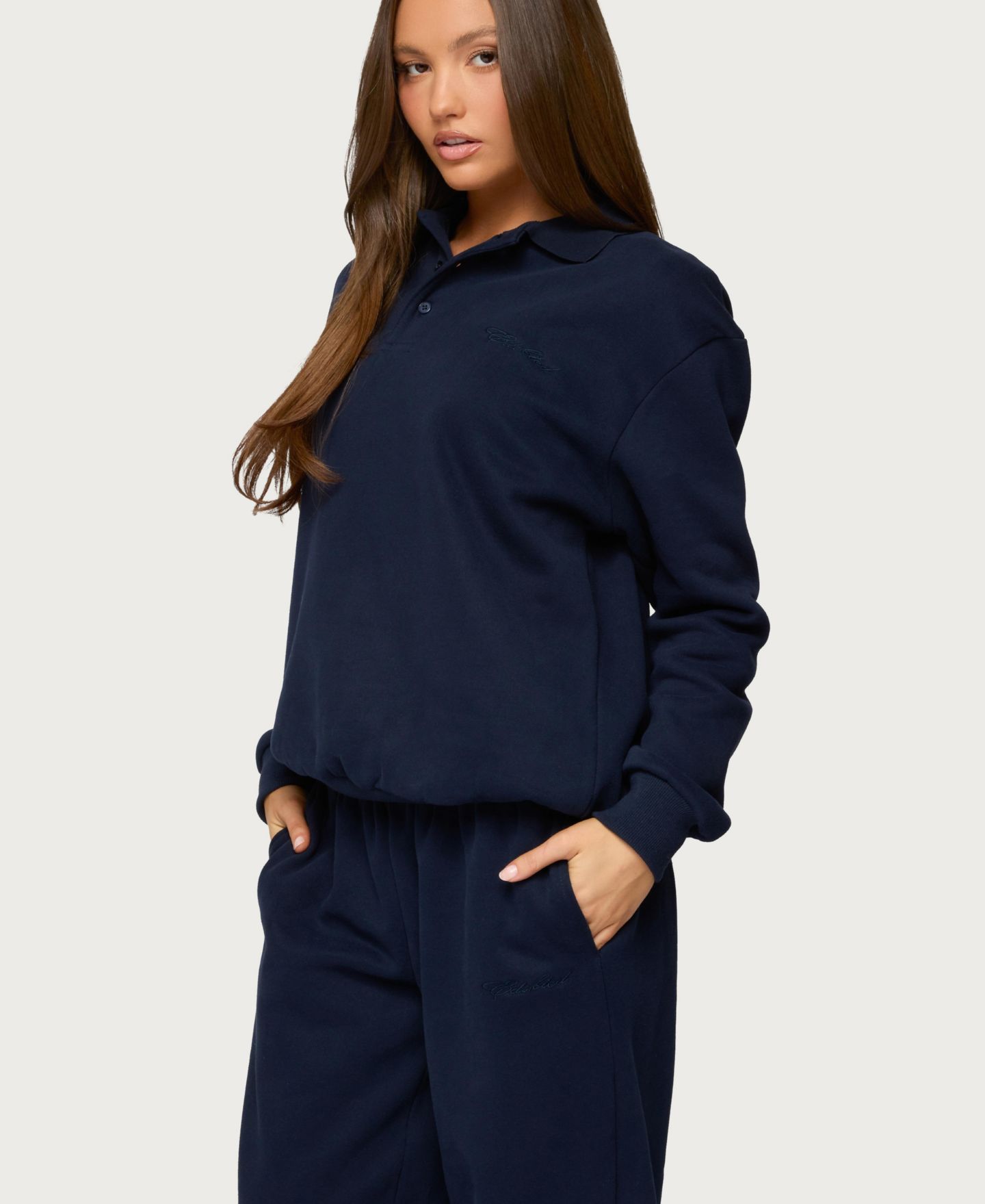 Женская толстовка Edikted Jayce Oversized Polo Sweatshirt, цвет: Тёмно-синий — фото 4