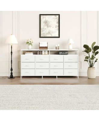 63'' Fabric Long Dresser with 12 Drawers for Bedroom - Dresser TV Stand for 55, 65
