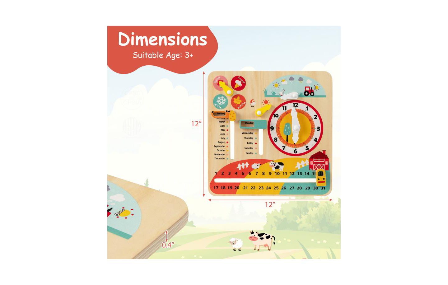 Детская игрушка Slickblue Montessori Wooden Learning Clock, Ages 3+, цвет: Разноцветный — фото 3