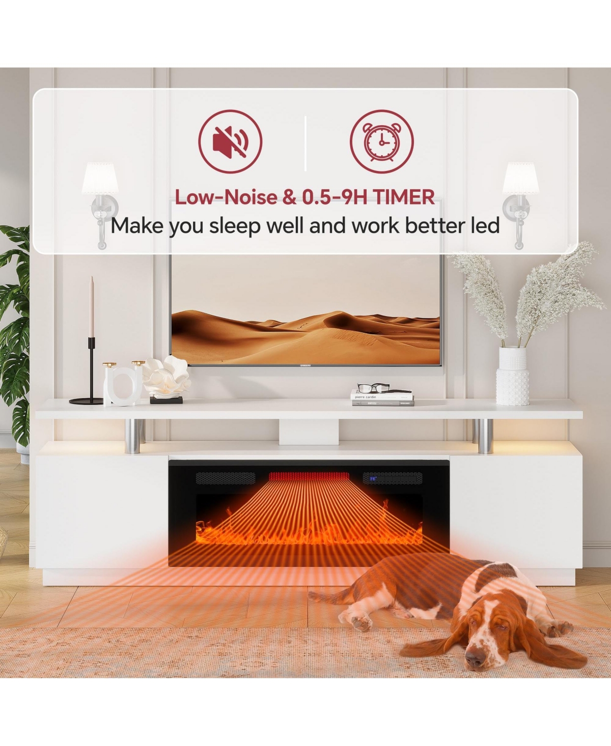 gaomon 70'' Fireplace Tv Stand with 36'' Electric Fireplace, High Gloss Entertainment Center for TVs Up to 80