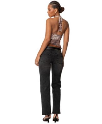 Women's Leopard Mesh Asymmetric Halter Top