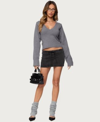 Women's Lace Up Stretchy Denim Mini Skort