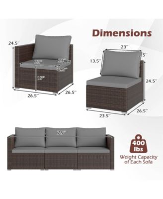 3PCS Patio Sectional Sofa Set w/Right Arm Sofa and Left Arm Sofa Soft Cushions