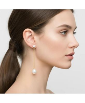 Chain Drop Earrings with CZ and Freshwater Pearl