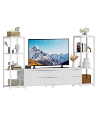 88.9" TV Stand for 75 Inch TV, Entertainment Center with Fabric Drawers & 4-Tier Open Shelves, Modern Media Console