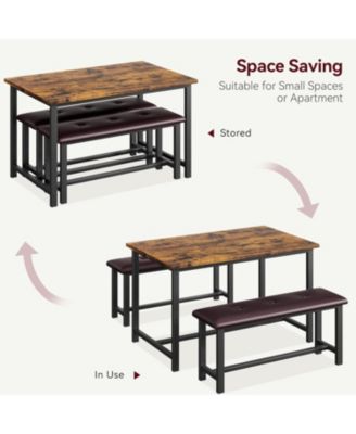 3 Piece Dining Table Set Kitchen Table and Benches for 4 Rectangular Dining Room Table Set with 2 Upholstered Benches