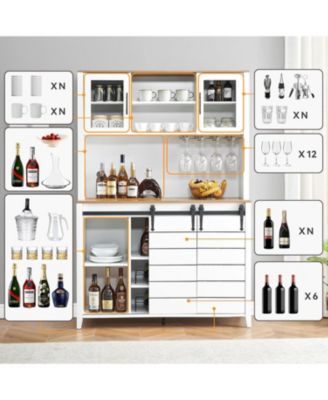 70" Tall Farmhouse Coffee Bar Cabinet Kitchen Hutch Storage with Sliding Barn Door Tall Sideboard Buffet Cabinet