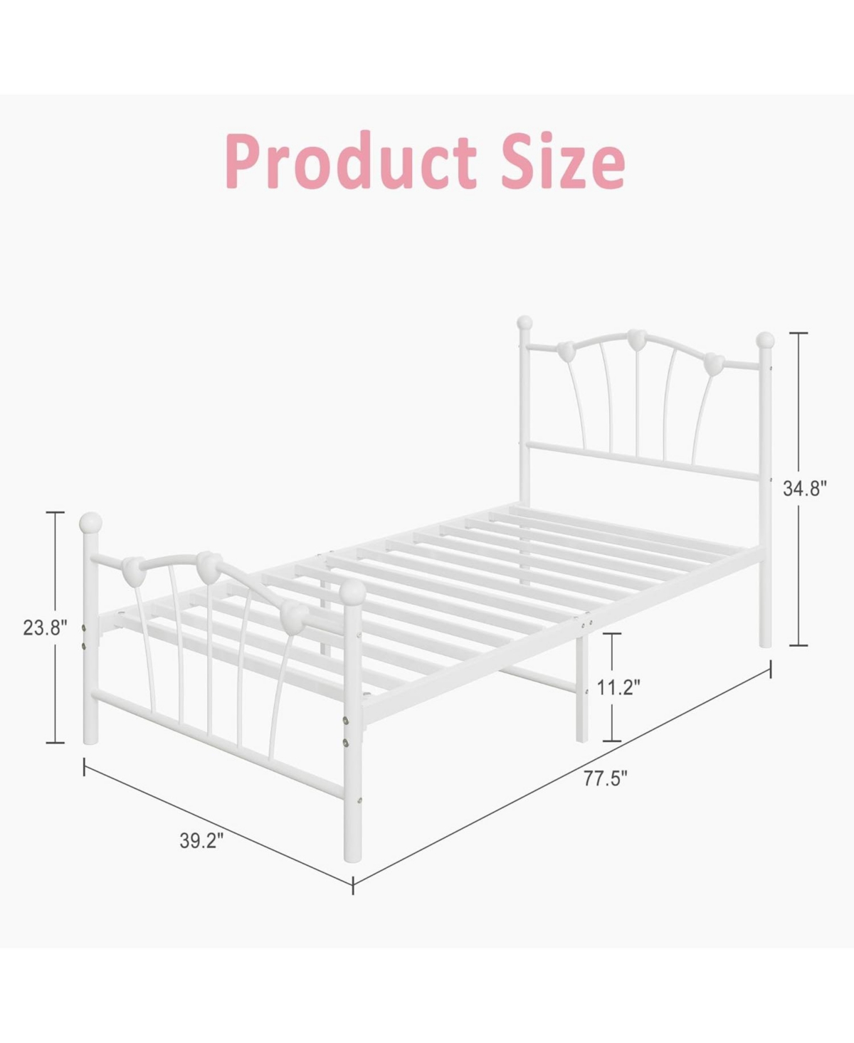 gaomon Twin Metal Bed Frame, Frames for Girls, Platform with Heart-Shaped Design Headboard&Footboard