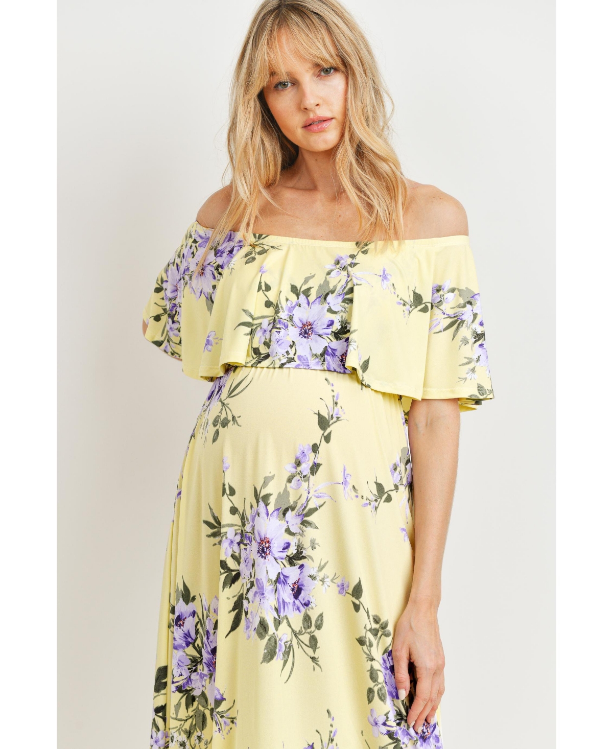 Hello Miz Maternity Off-Shoulder Ruffled Maxi Dress