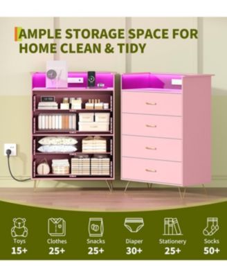 Towallmark 4-Drawer Dresser with App-Controlled RGB Lights & Charging Station, Large Capacity Modern Dresser for Bedroom, Living Room