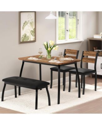 Dining Table Set for 4,Wooden Kitchen Table with Upholstered Bench & 2 Cushion Chairs, Space-Saving Dinette Set for Studio,Kitchen,Dining Room