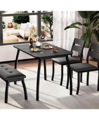 Dining Table Set for 4,Wooden Kitchen Table with Upholstered Bench & 2 Cushion Chairs, Space-Saving Dinette Set for Studio,Kitchen,Dining Room