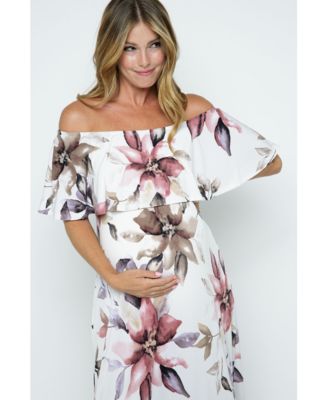 Maternity Off-Shoulder Ruffled Maxi Dress