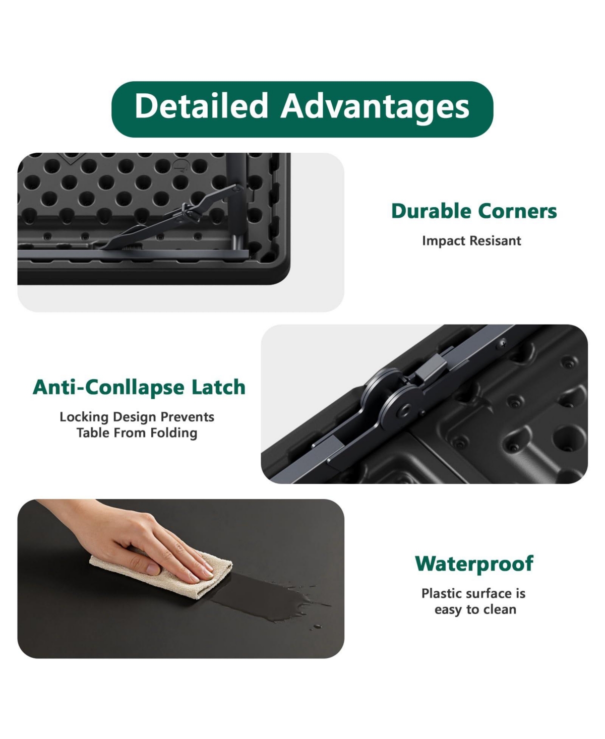 Decksplore 4 Feet Blow Molded Folding Table Heavy Duty Fold Half Plastic with Adjustable Height for Indoor Outdoor Picnic party