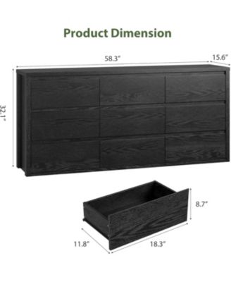 9 Drawer Dresser for Bedroom, Wide Modern Chest of Drawers, Large Wood Dresser Wooden Storage Organizer for Living Room, Hallway