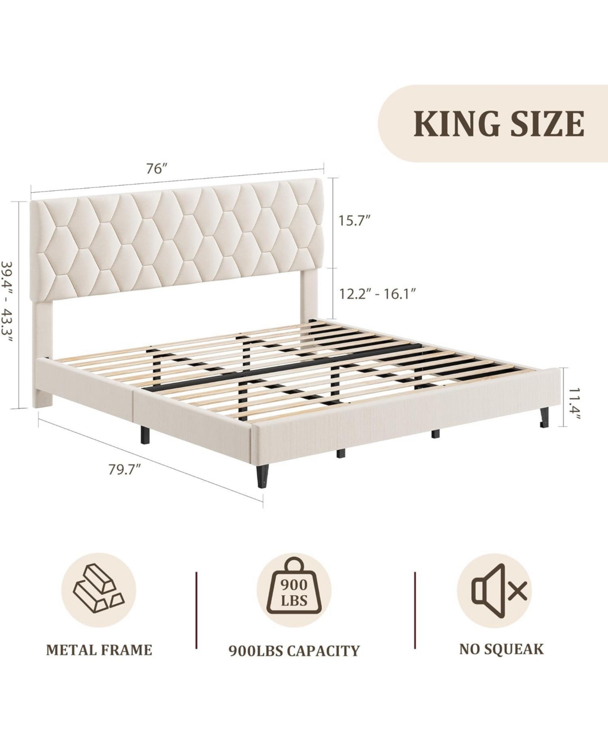 gaomon Bed Frame with Adjustable Headboard, Upholstered Platform Bed with Sturdy Wood Slats Support, No Box Spring Needed