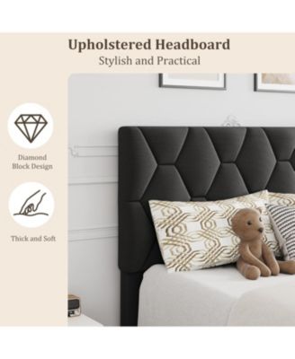 Bed Frame with Adjustable Headboard, Upholstered Platform Bed with Sturdy Wood Slats Support, No Box Spring Needed, Easy Assembly