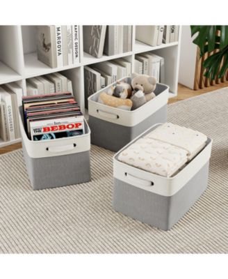 4-Pack Collapsible Storage Baskets with Handles, Linen Fabric Organizer Bins with Metal Frame