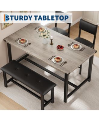 Dining Table Set for 4, Kitchen Table with 2 Upholstered Chairs and Bench, Wood Kitchen Dining Room Set, for Small Space