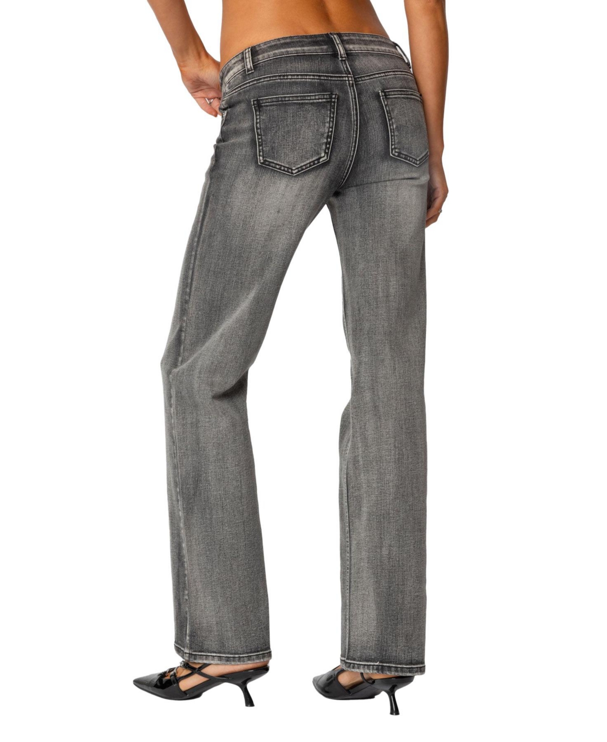 Edikted Women's Boot Cut Washed Low Rise Jeans