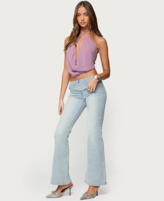 Women's Chiffon Backless Cowl Neck Top