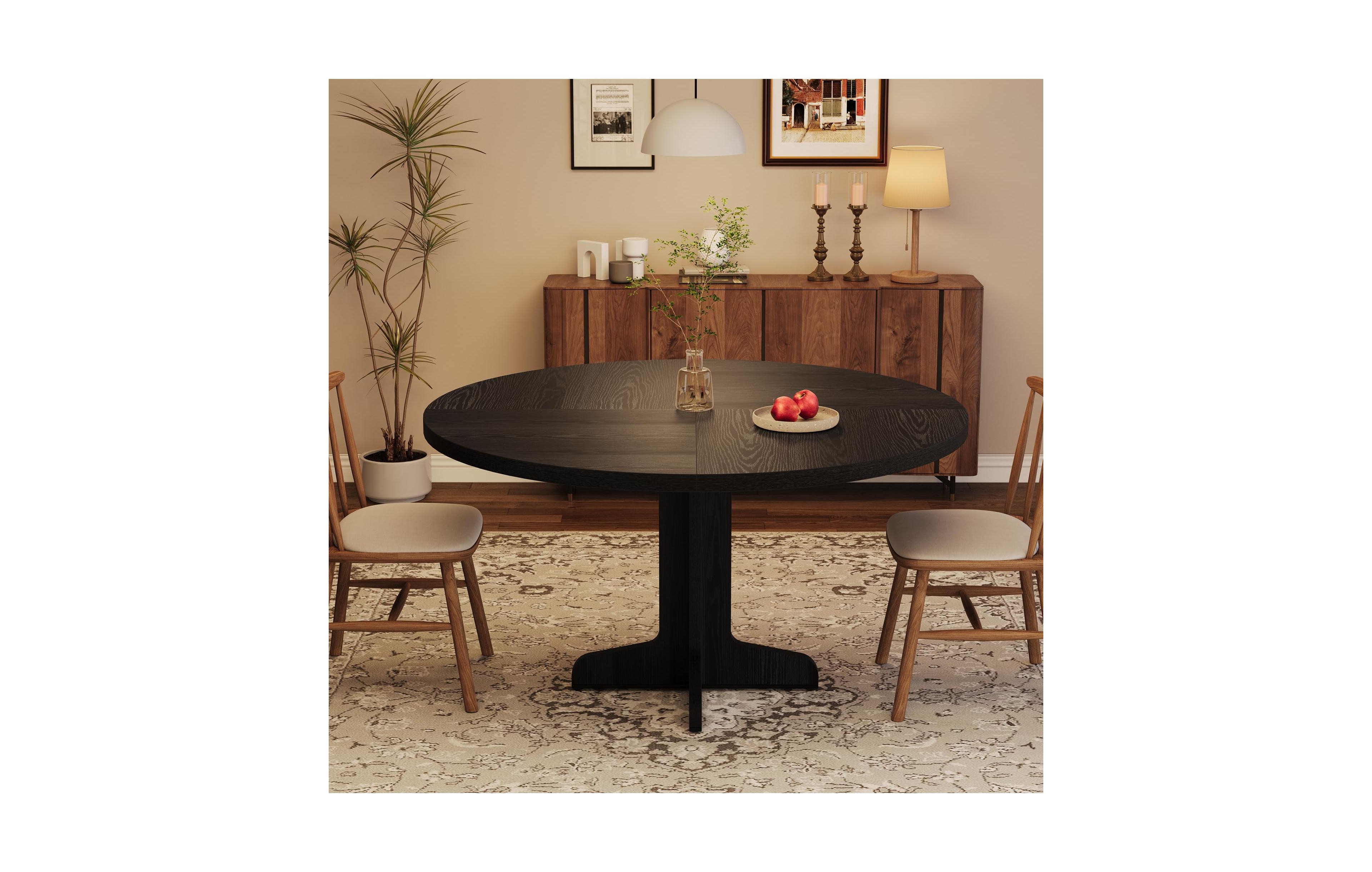 gaomon 47 Inch Wood Tabletop and Stable Base - Farmhouse Circle Kitchen Table