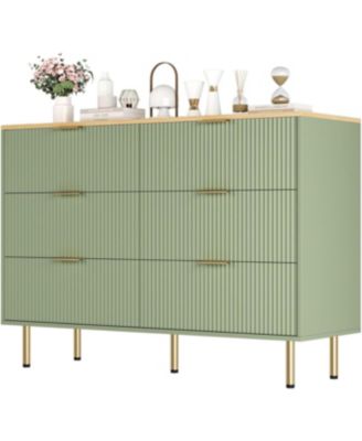 6 Drawer Dresser for Bedroom Chest of Drawers, 47" Wide Fluted Dresser with Drawers, Modern Wooden Double Dressers with Metal Handles