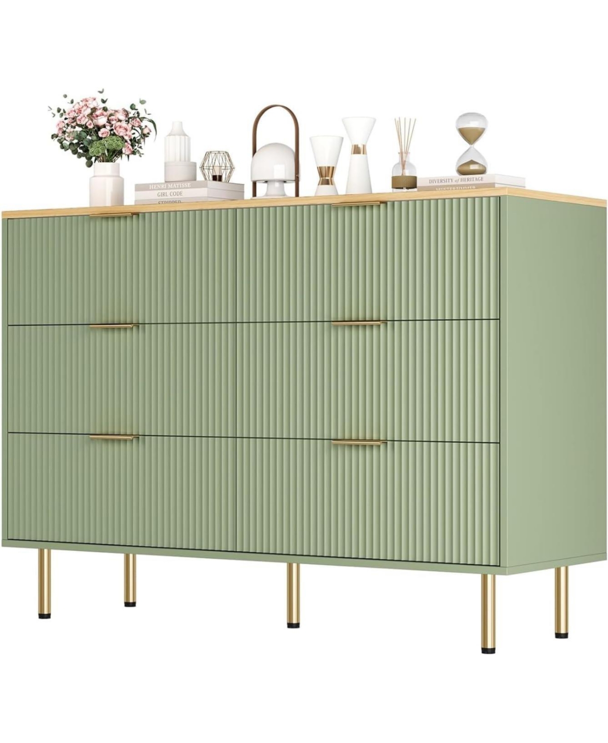 gaomon 6 Drawer Dresser for Bedroom Chest of Drawers, 47" Wide Fluted Dresser with Drawers, Modern Wooden Double Dressers with Metal Handles