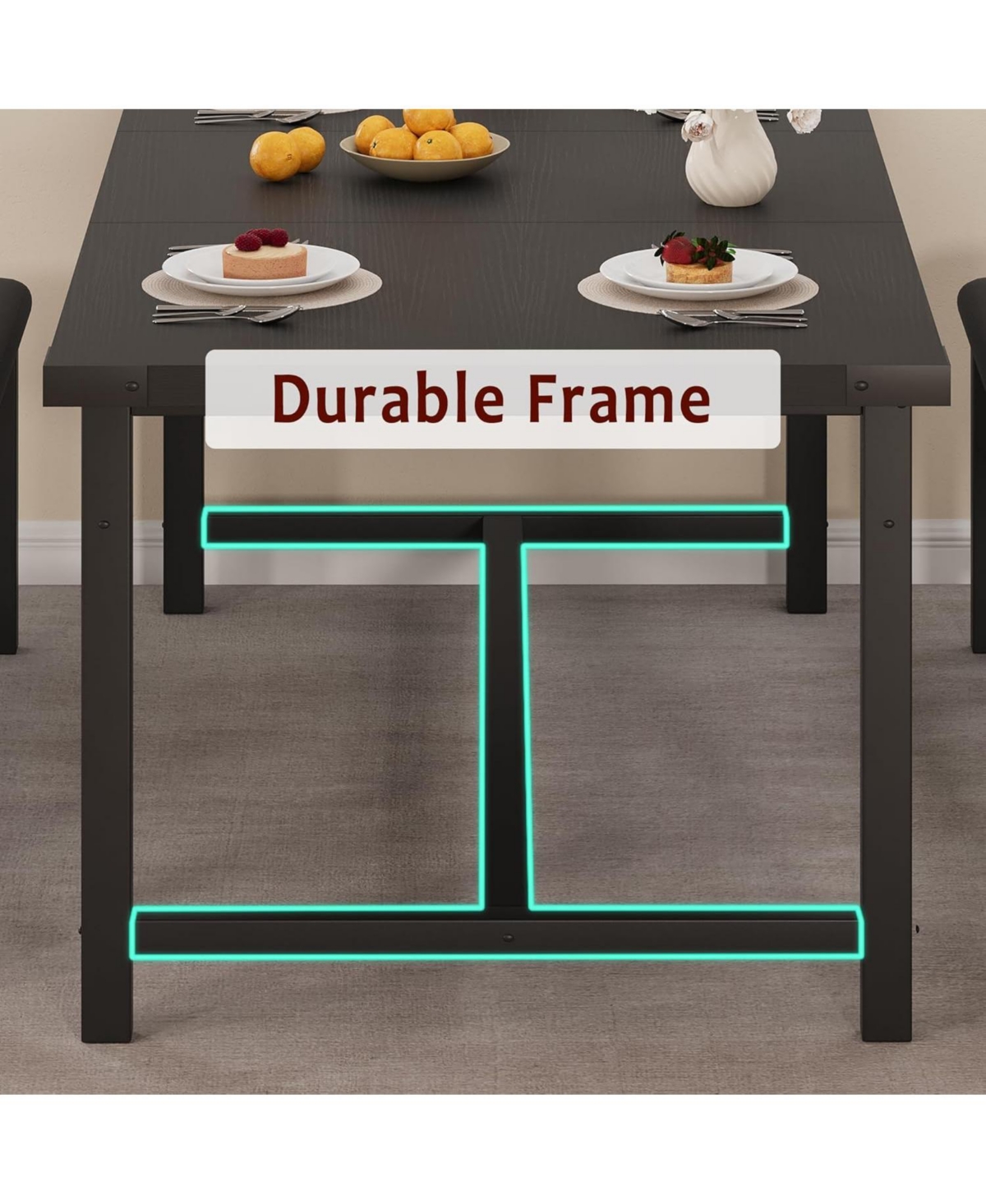 gaomon 3Pcs Dining Table Set for 4-6, 63" Extendable Thick Metal Frame Kitchen with 2 Upholstered Benches 6, Wooden Dinette