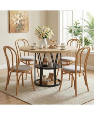 Round Dinning Table for 4-6, 47" Circle Kitchen Table with Storage Shelf & Sturdy Metal Frame, Modern Dinner Table for Kitchen, Living Room