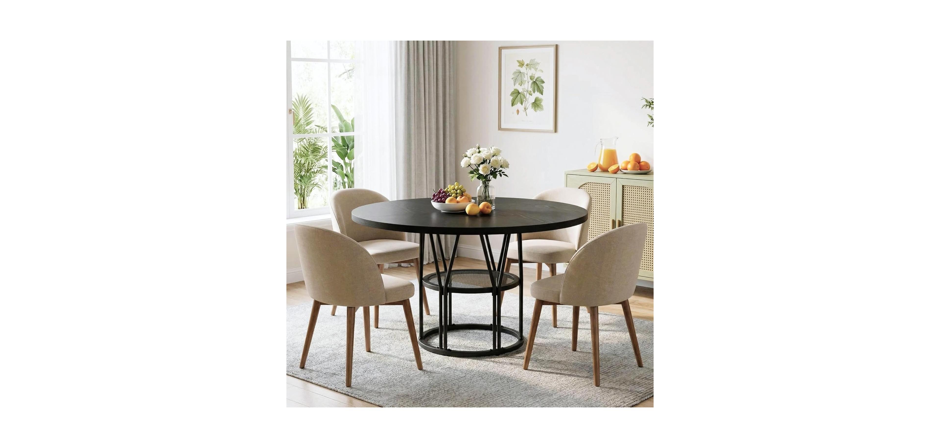 gaomon Round Dinning Table for 4-6, 47" Circle Kitchen with Storage Shelf & Sturdy Metal Frame, Modern Dinner Kitchen, Living Roo
