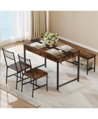 Dining Table Set for 4, Small Kitchen Table and 2 Chairs for 4 with Bench, Breakfast Nook Rectangular Farmhouse Table Set