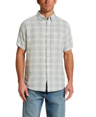 Men's Short-Sleeve Button Down Herringbone Plaid Shirt