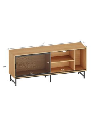 63 Inch Modern Industrial TV Stand for Living Room for TV up to 70"–Metal Mesh Sliding Doors–3 Open Storage Compartments