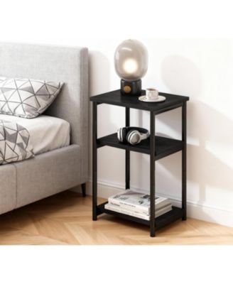 Slim 3-Tier End Table with Storage Shelves, Narrow Mobile Side Table for Small Spaces, Industrial Wood & Metal Sofa Table, Record Player St